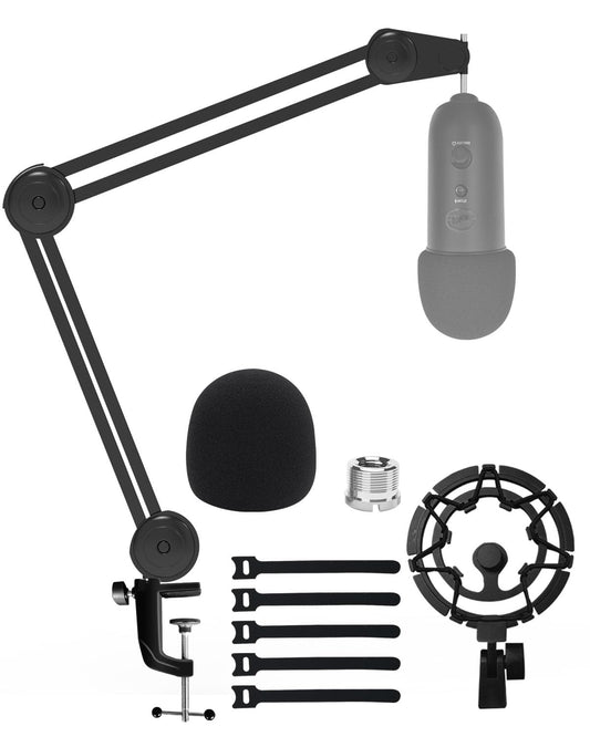 Boseen Microphone Boom Arm Stand for Blue Yeti with Shock Mount Foam Cover, Heavy Duty Boom Scissor Arm Stand for Blue Yeti, Broadcasting and