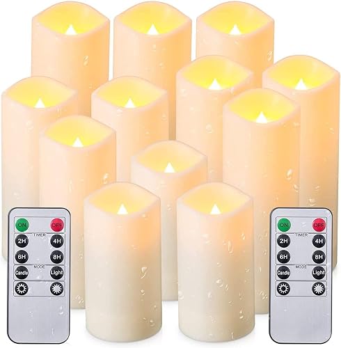 Aamdkcyu Flameless Candles with Remote & 2/4/6/8H Timers, Outdoor Indoor Waterproof Remote Candles Battery Operated, Electric Led Candles 12pcs