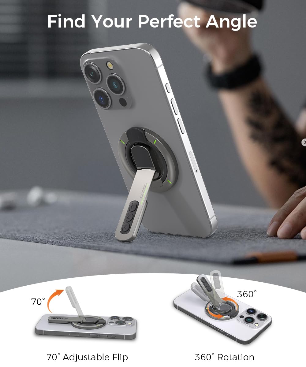 Warherd Phone Grip for Magsafe Phone Stand 360°Roration Gym Holder Phone Kickstand Silicone Finger Ring Innovative Pressure-Relief Damping Hinge