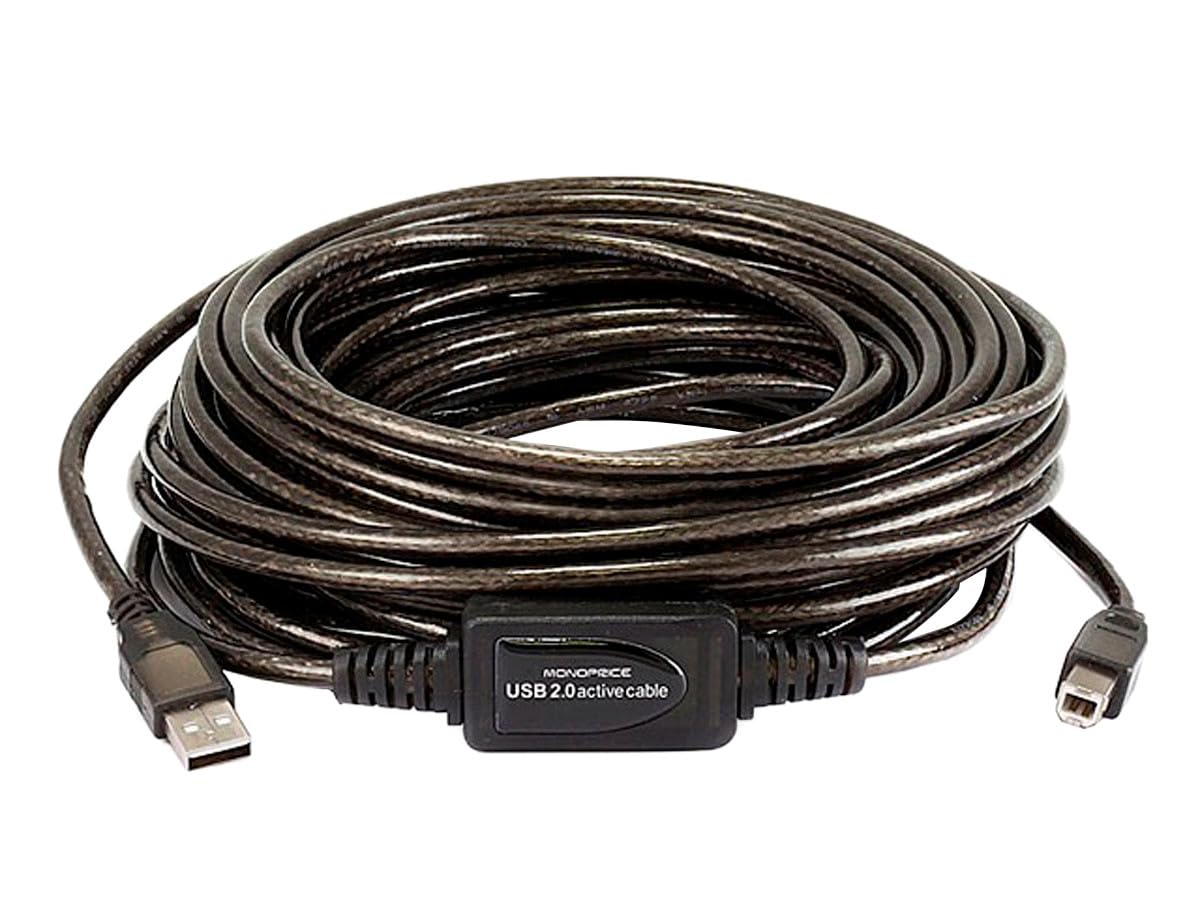 Monoprice USB 2.0 Extension Cable - USB Type-A to USB Type-B, Male to Male, Active, 28/24AWG, 49 Feet, Black