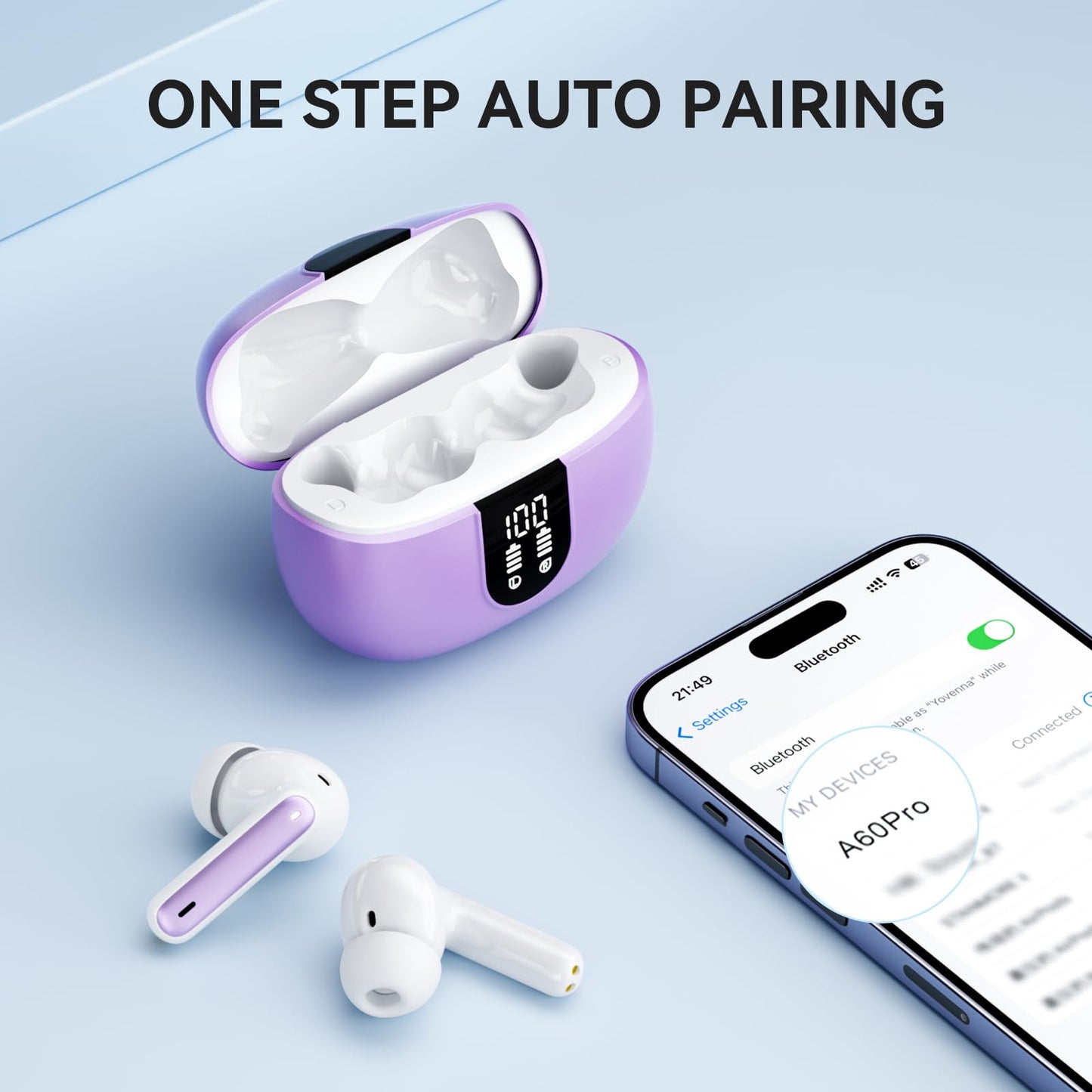 MoBadeety Wireless Earbuds, Bluetooth 5.3 Headphones 40Hrs Playtime Deep Bass Stereo, LED Power Display, Call Noise Canceling Headphones with Mic, IP7