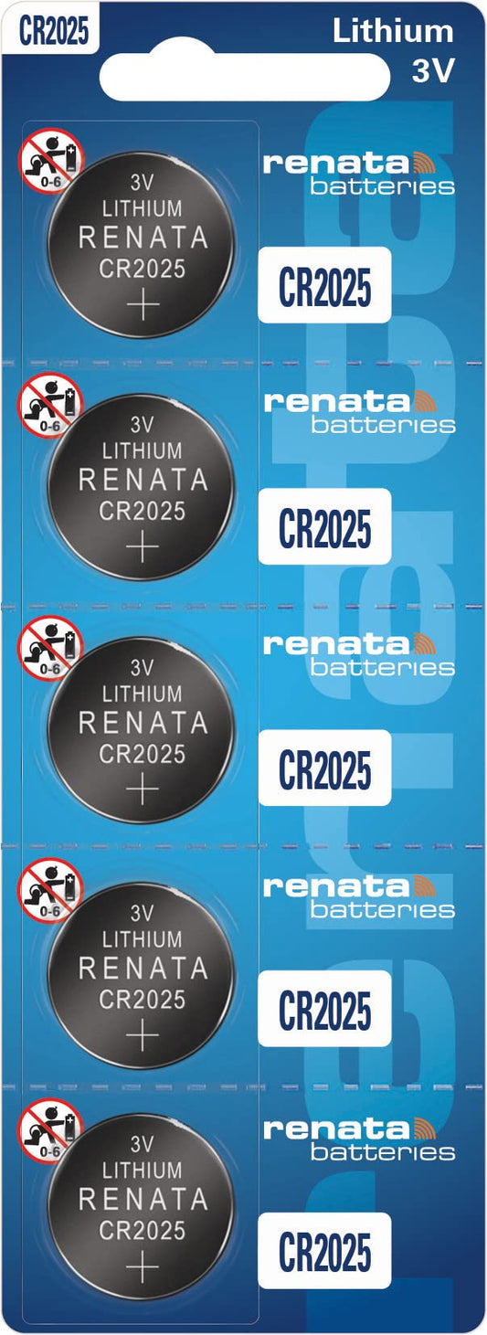 Renata CR2025 Batteries - 3V Lithium Coin Cell 2025 Battery (5 Count)
