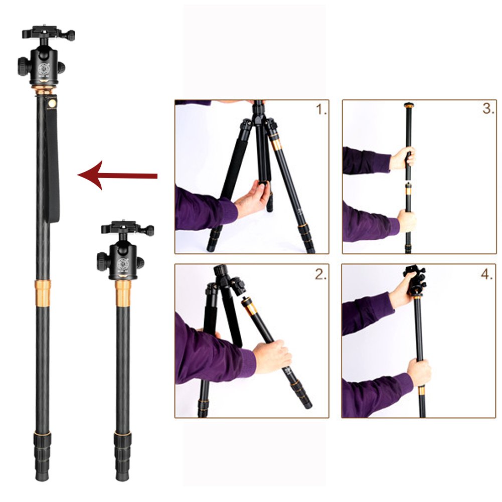 QZSD Q-999 Professional Portable Magnesium Aluminum Alloy Tripod Monopod with Detachable Ball Head and Pocket for Digital Camera and Camcorder
