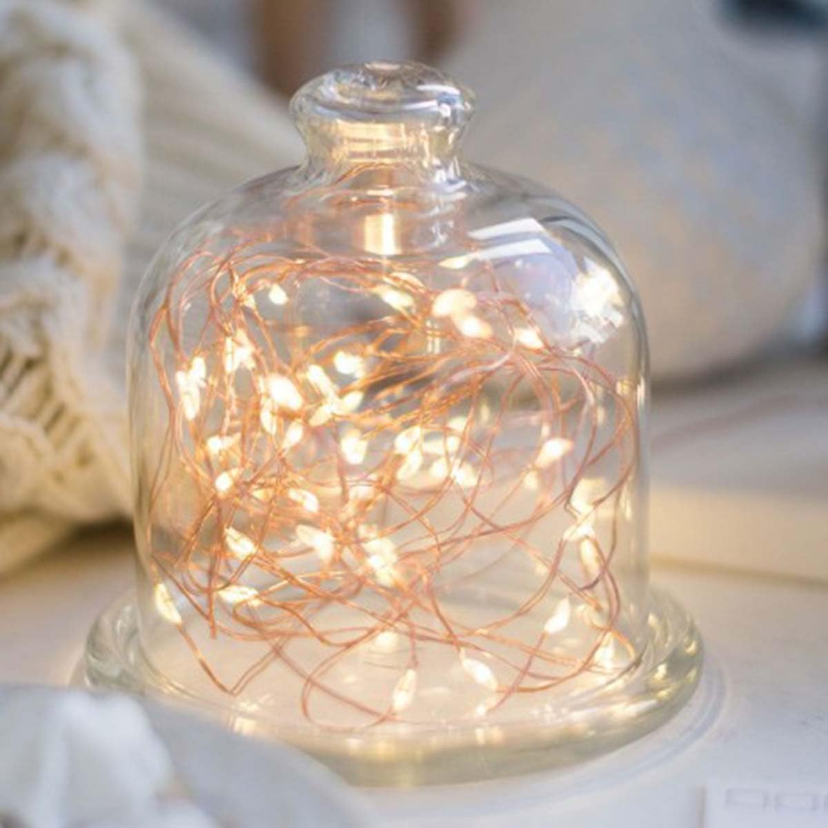 DM Merchandising Lumin Essence Copper Wire Mini Lights, 17 Ft Super Long, Battery Powered or USB Plug in, Warm White