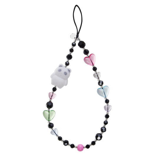 FREPERS Black Crystal Beads Phone Lanyard for Women, Cute Panda & Hearts Charm, Anti-Lost Wrist Strap with Thick Polyester Cord for iPhone 14/15/16