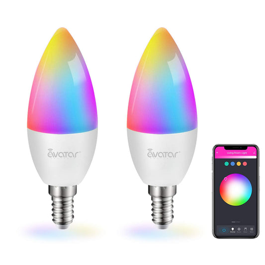 2 Pack E12 LED Light Bulb Compatible w/Google Siri Alexa Light Bulb 5W Type B Smart Bulb RGBCW 16 Million Color Changing Bulb 2.4G WiFi B11 Candelabra