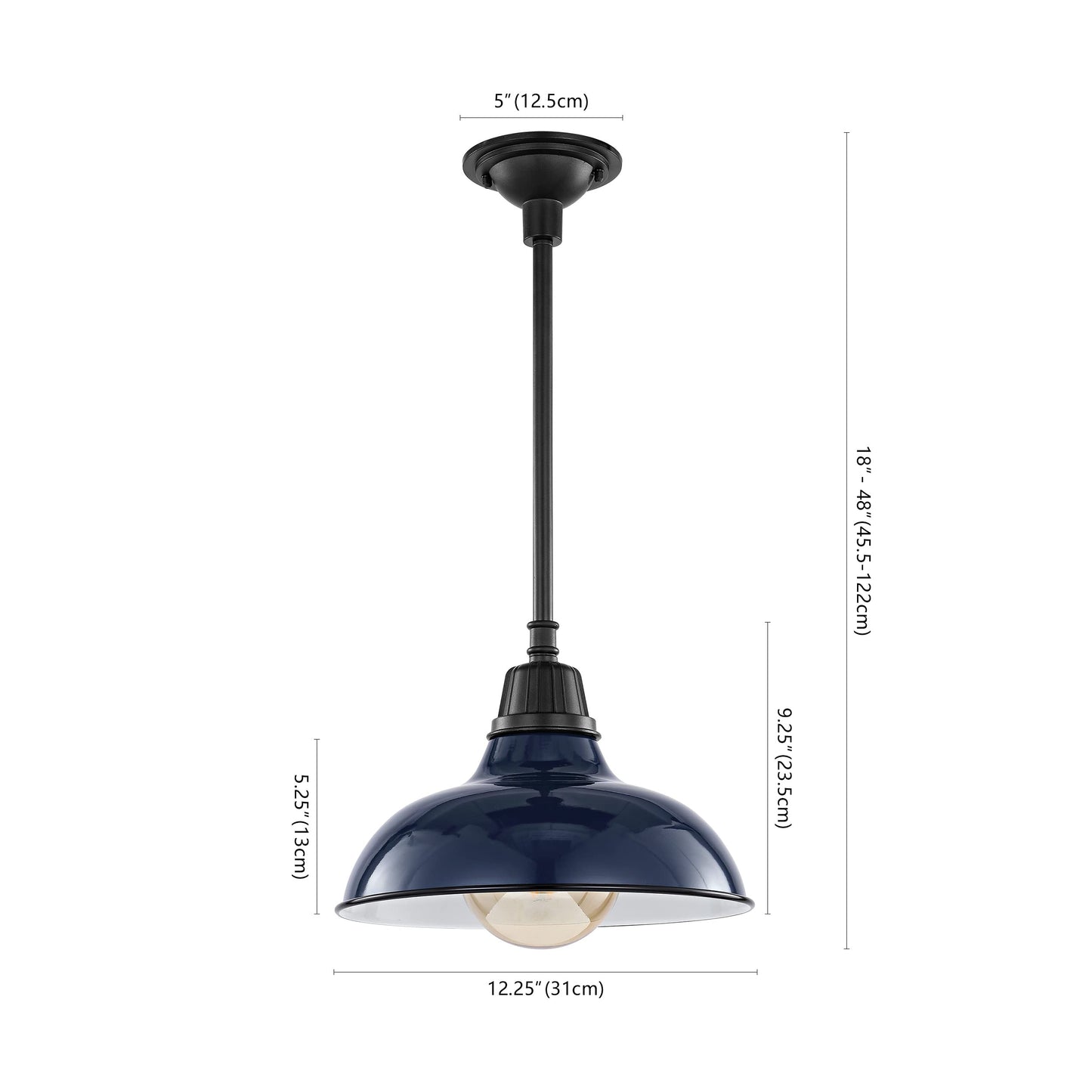 JONATHAN Y 12.25" Navy/Black 1-Light Farmhouse Indoor/Outdoor LED Pendant Iron Hanging Light, and Black Metal Shade, Rustic Ceiling Lamp for Kitchen