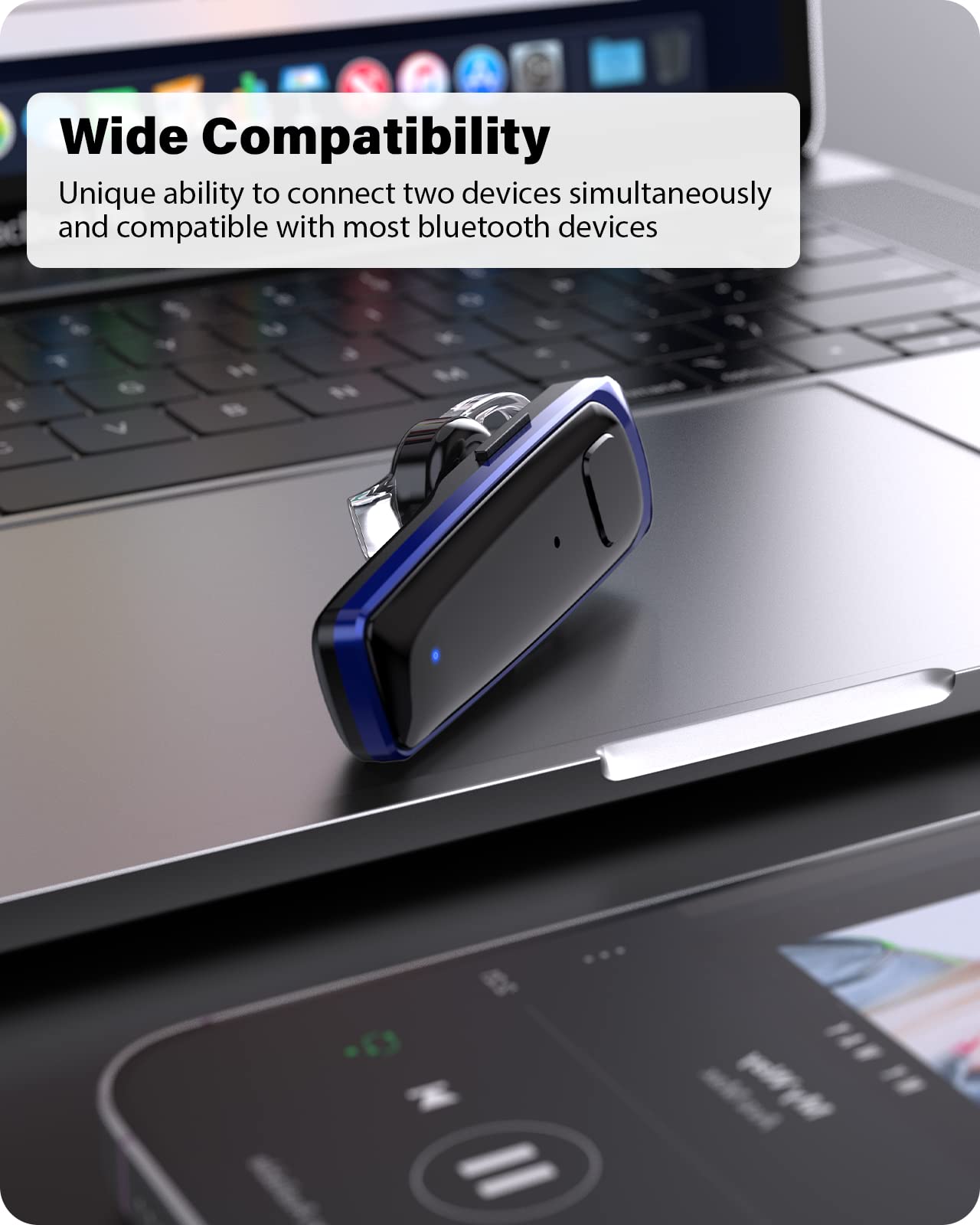 ADADPU Bluetooth Headset - V5.0 Wireless Handsfree Earpiece Built-in Dual Mic Noise Cancelling, 10 Days Standby 16Hrs HD Talktime Ultralight Headset