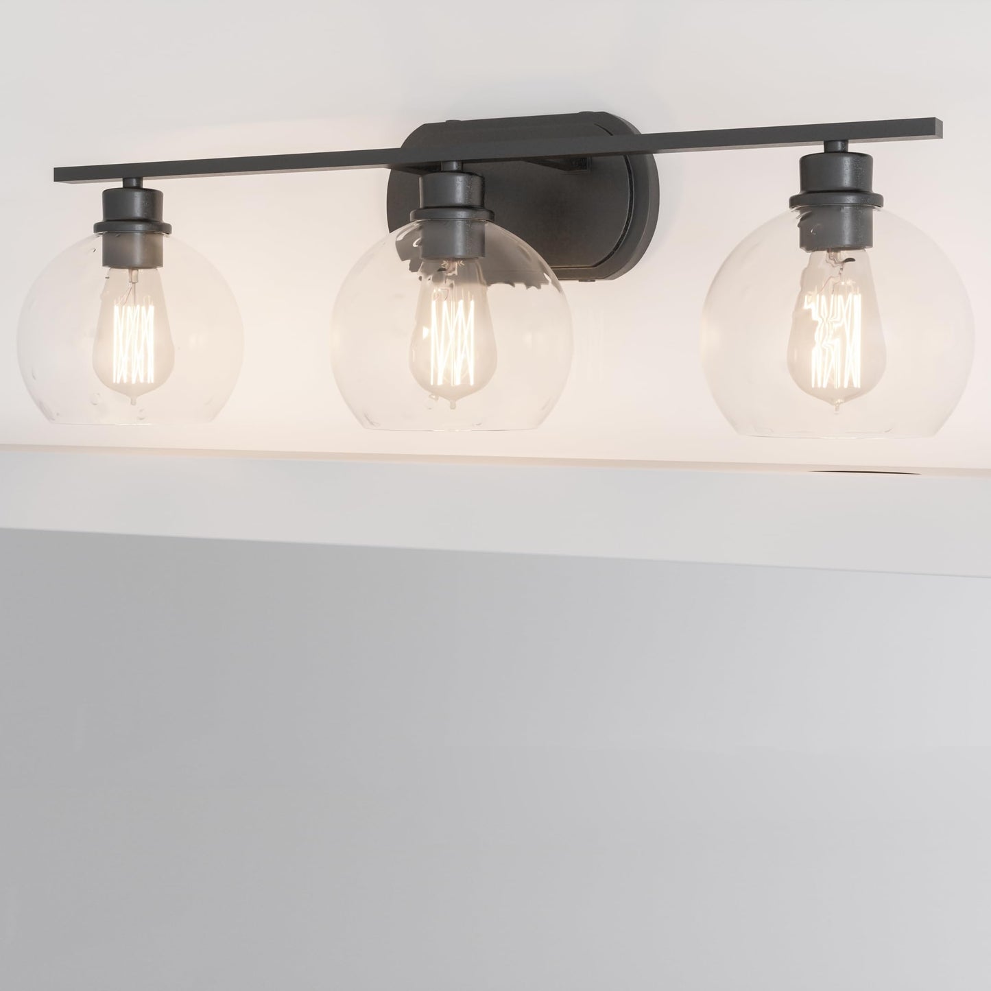 Quoizel Pruitt Transitional Vanity Lights, 26.25 Inch 3-Light Matte Black Bathroom Lighting Fixtures Over Mirror, Wall Mount Light for Bathroom