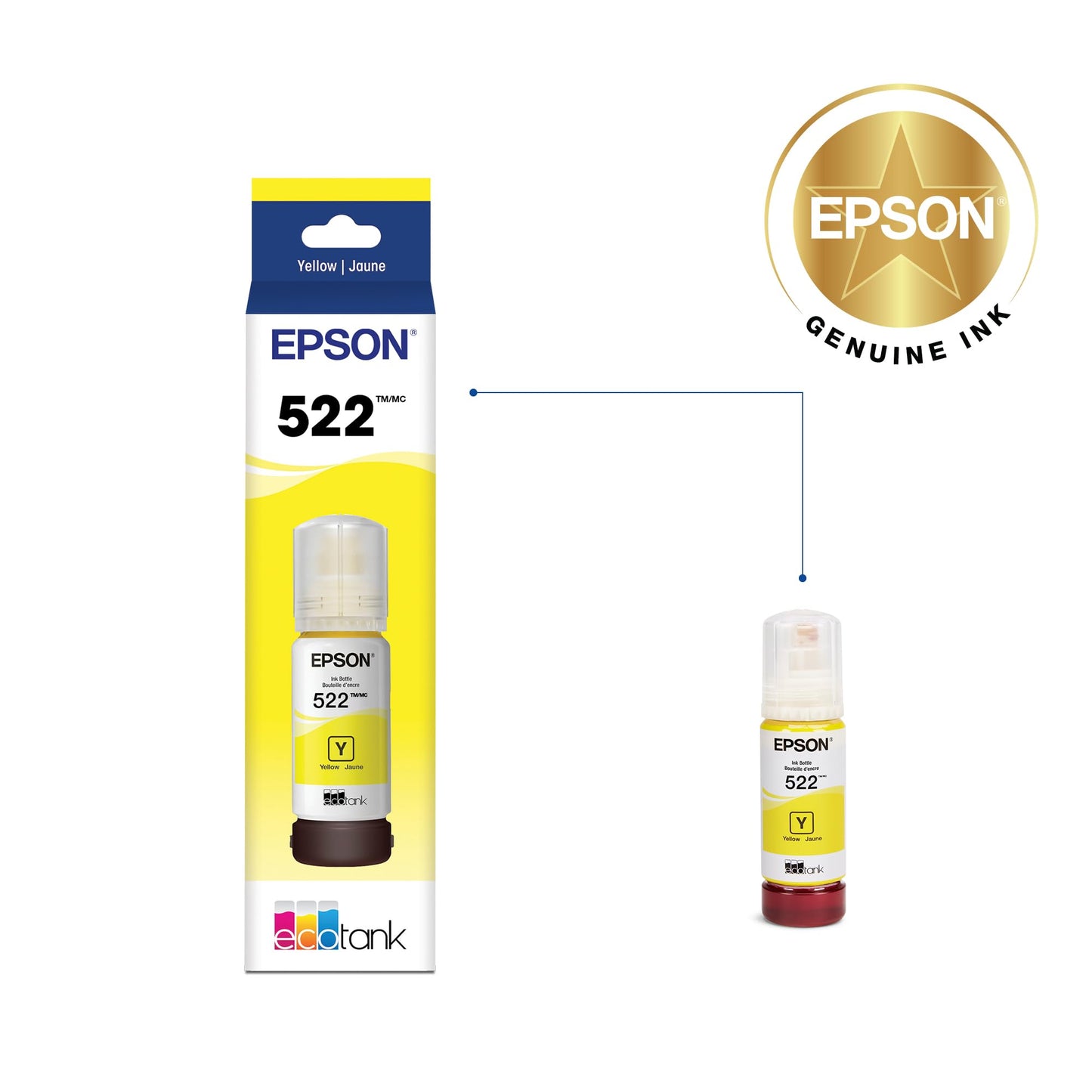 Epson 522 EcoTank Ink Ultra-high Capacity Bottle Yellow (T522420-S) Works with ET-2400, 2720, 2800, 2803, 2840, 4700, 4800, 4810