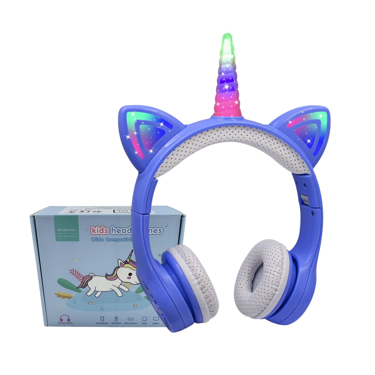 YUSONIC Unicorn Kids Bluetooth Headphones,15 Hours Play time, Toddler Bluetooth Headphones for Girls Boys Laptop Phones,Led Light Up Kids Wireless…