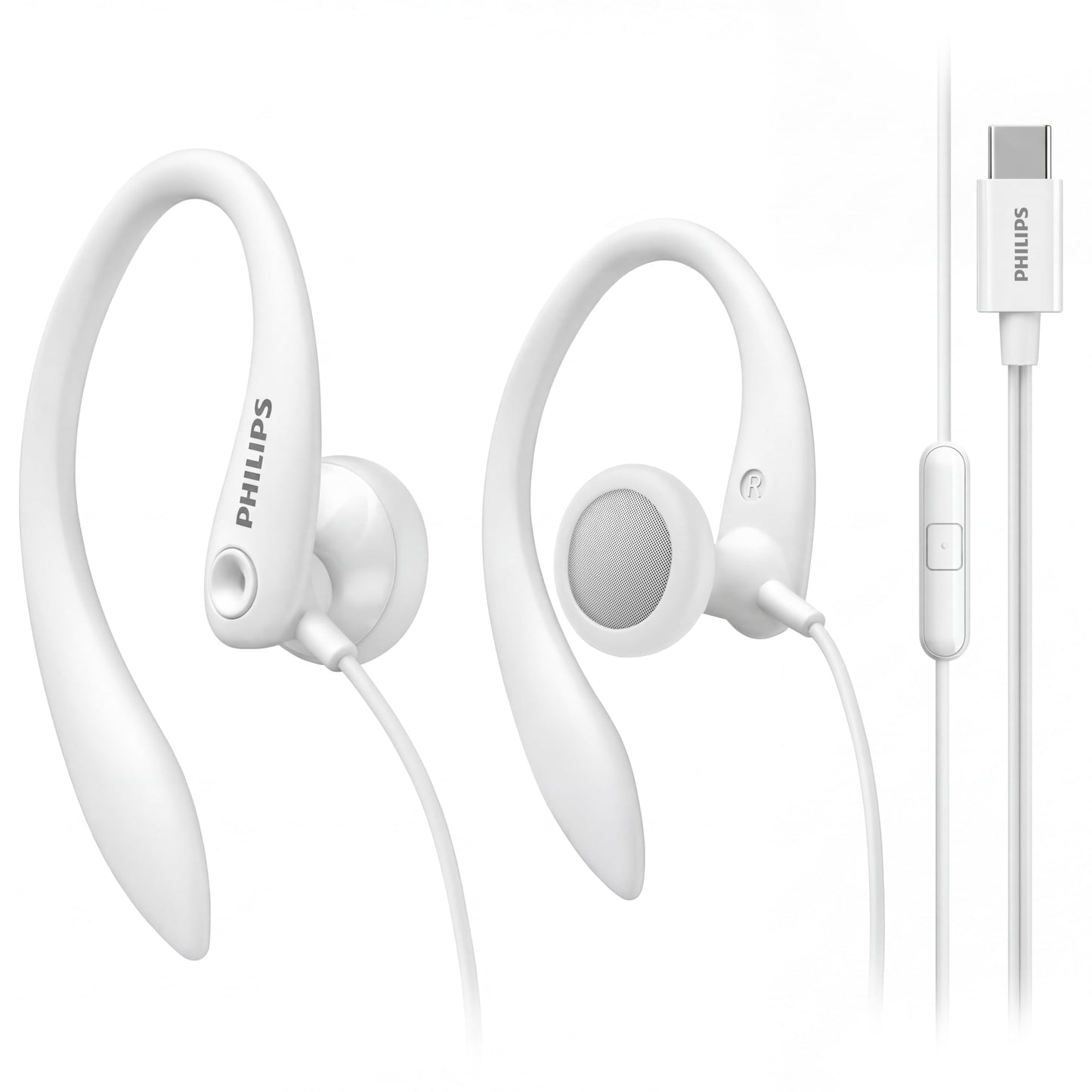 Philips USB-C Wired Earbuds with Microphone & in-Line Control, Over Ear Earhook, Compatible with iPhone 15 & 16, Samsung, Android Type-C Phones
