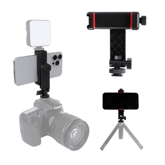 Leenconghui Phone Tripod Mount Adapter, with Cold Shoe&1/4" Hole for Tripod/Selfie Stick/Camera Stand, 360° Rotates Adjustable Phone Clip Clamp Holder
