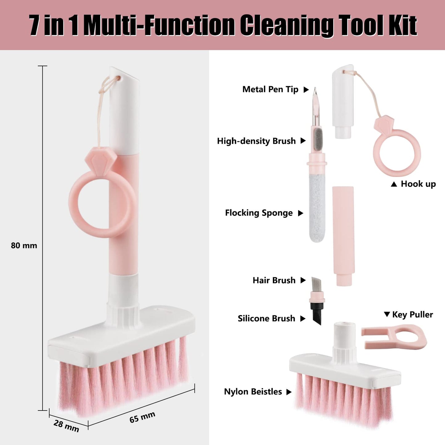 Soft Brush Keyboard Cleaner, Computer Cleaning Tool Kit, 7 in 1 Multipurpose Corner Slit Duster Keycap Puller and Soft Microfiber Brush for Bluetooth