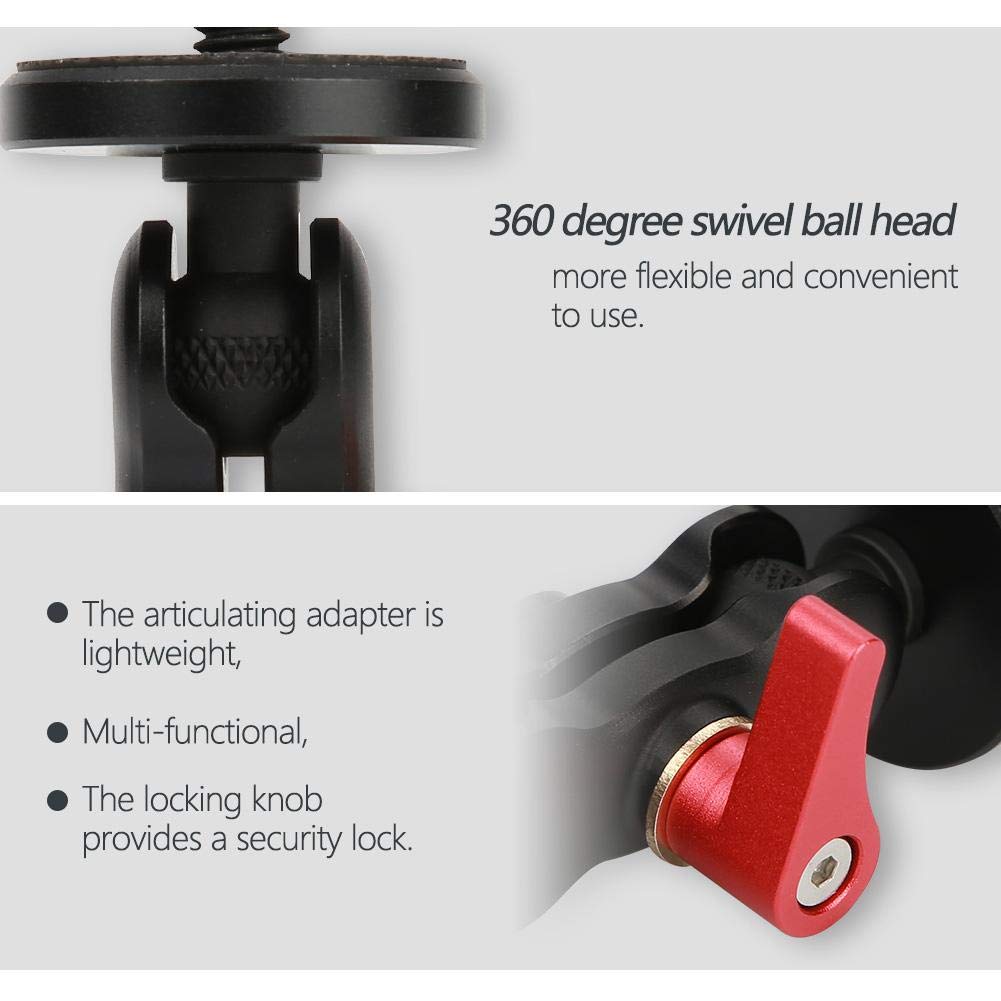 Acouto Head, Multi-Function 360 Degree Swivel Ball Head Adapter Arm, Aluminum Alloy Articulating Magic Arm Mount Adapter for Camera Monitor & Light