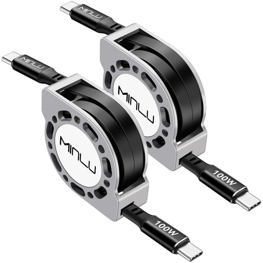 Retractable USB C to USB C Cable(4 Ft, 2Pack),100W USBC 5A Fast Charging Cord, USB Type C Charger Cable for iPhone 17 16 15 Pro Plus Pro Max, Samsung