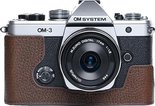 OM-3 Camera Case, BMAOLLONGB Handmade Genuine Real Leather Half Camera Case Bag Cover for Olympus OM-3 OM3 Camera Bottom Opening Version + Hand Strap