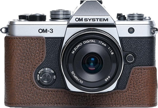 OM-3 Camera Case, BMAOLLONGB Handmade Genuine Real Leather Half Camera Case Bag Cover for Olympus OM-3 OM3 Camera Bottom Opening Version + Hand Strap