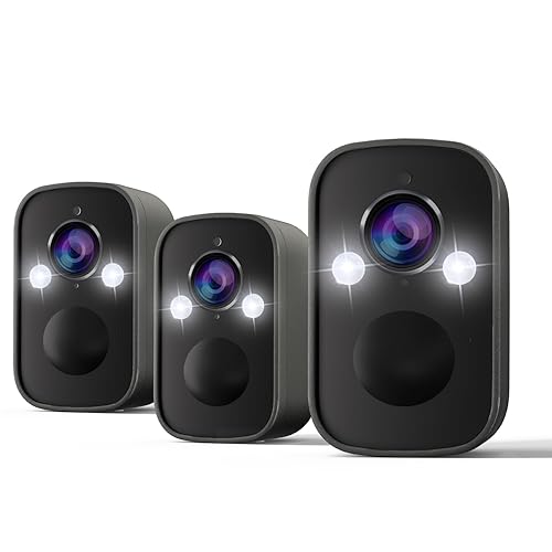 Rraycom 3Pack 2.4G Security Cameras Wireless Outdoor,2K Battery Powered AI Motion Detection Siren Alarm WiFi Home Indoor Camera, Color Night Vision