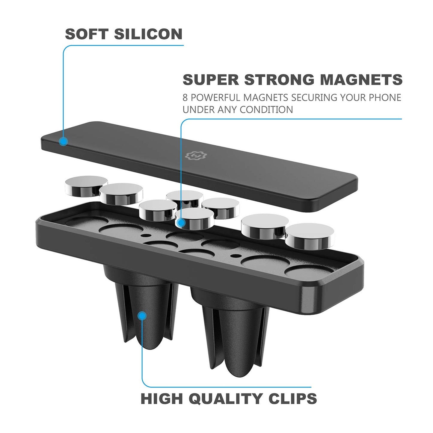 WixGear Magnetic Mount, Universal Air Vent Magnetic Phone Holder for Car, for Cell Phones and Mini Tablets,with Double Prongs and Extra Strong with 8