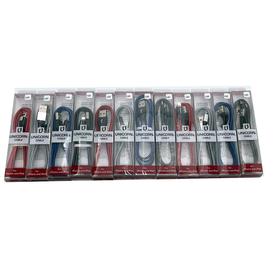 Unicorn Trade 25 Packs Supreme USB Charging Cables Compatible with iPhone Series 14 or Earlier USB to 8-Pin Charge + Sync Data Braided Cable 3.3ft
