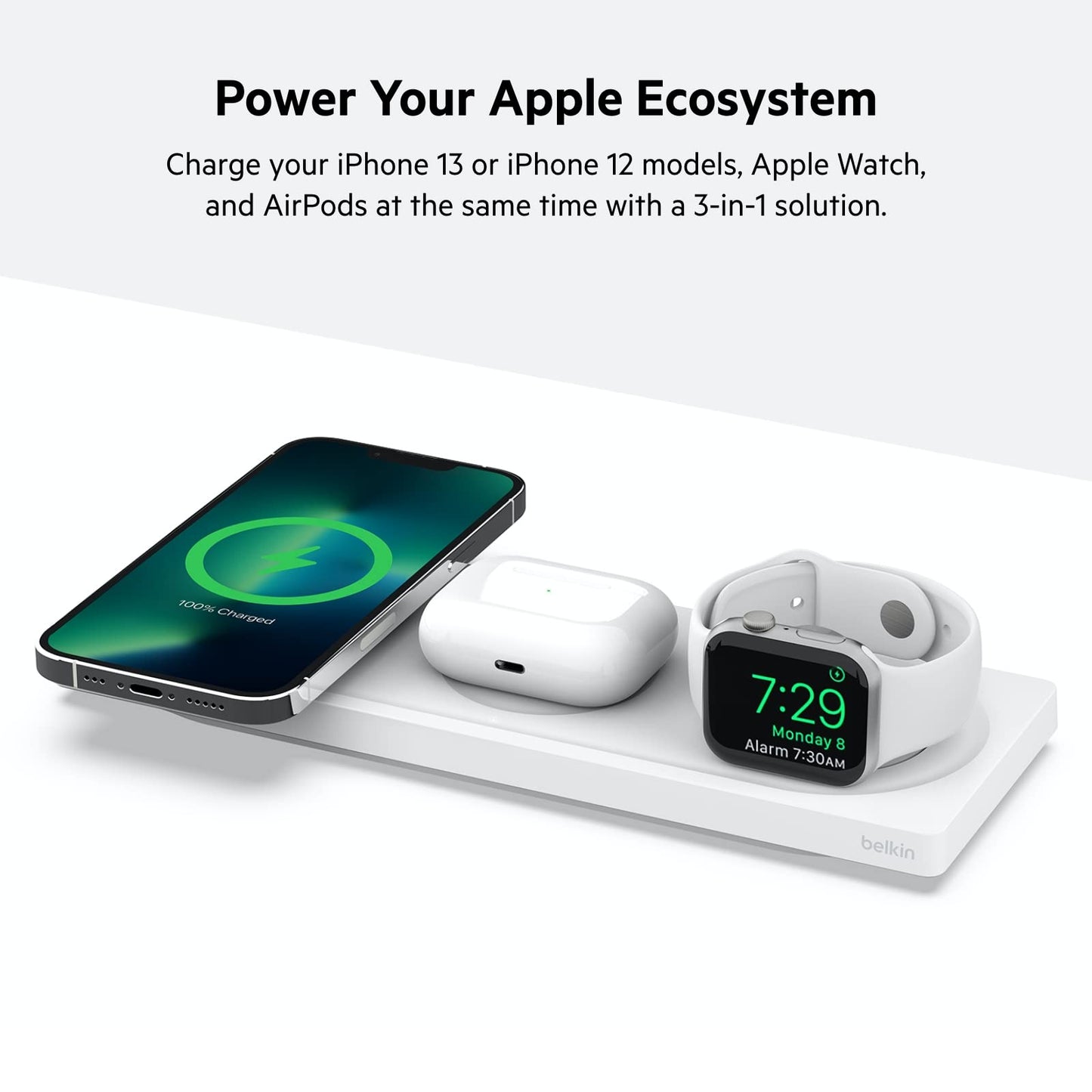 Belkin MagSafe 3-in-1 Wireless Charging Pad - Fast Charging for Apple Watch, iPhone 17, 16, 15, 14 Series, AirPods, & More - MagSafe Charging Station