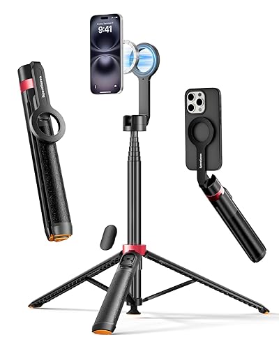 SpereSeren [1s-Open] Magnetic Phone Tripod for iPhone MagSafe - 70'' Selfie Stick Tripod Stand with Remote, Portable Cellphone Stand for Recording
