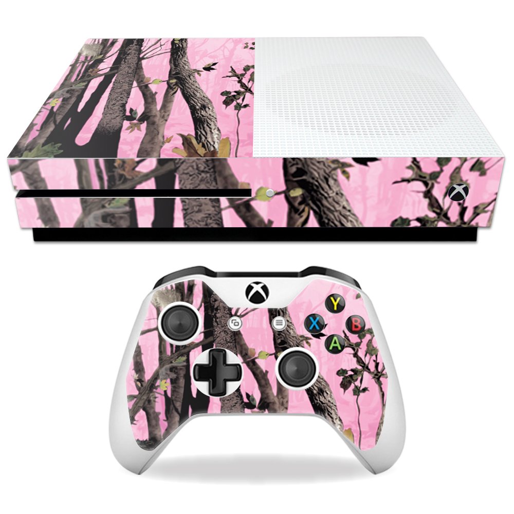 MightySkins Skin Compatible with Microsoft Xbox One S - Pink Tree Camo | Protective, Durable, and Unique Vinyl Decal wrap Cover | Easy to Apply