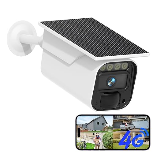 KKB 4G LTE Cellular Security Camera with Integrated Solar Panel, No WiFi Needed Security Cameras Outdoor Built-in SIM, 2K Wireless Off-Grid Cam