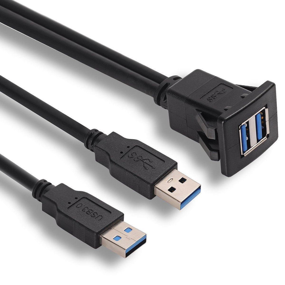 Kework 3.3 Feet Dual USB 3.0 Ports Flush Mount Cable, 2 Ports USB 3.0 Male to Female Panel Dash Mount Extension Cable for Car Boat Motorcycle