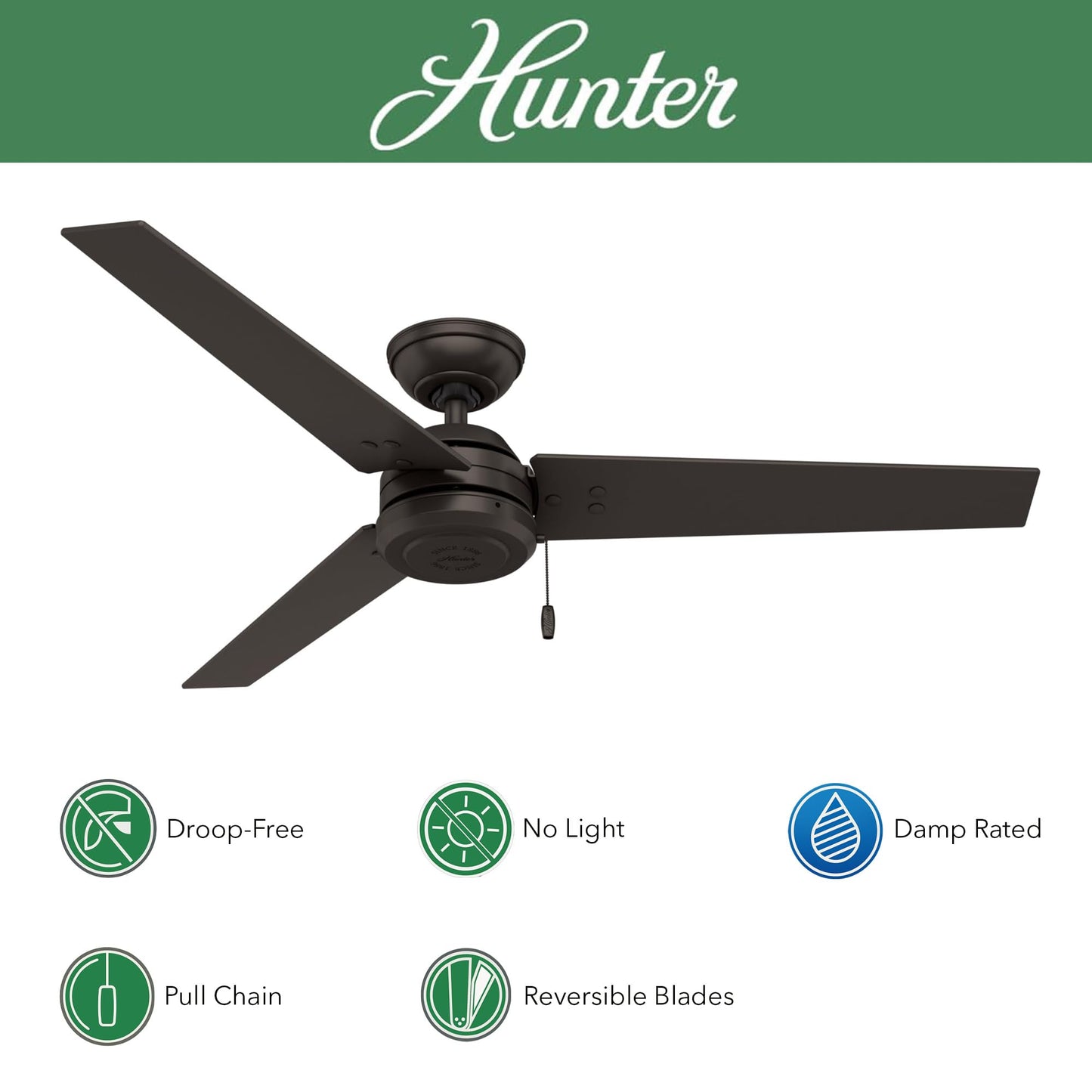 Hunter Fan 52 inch Outdoor Industrial Ceiling fan, 3-Blade (Renewed) (Premier Bronze)