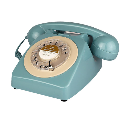 Blue Retro Phone, Corded Landline Home Phone, Analog Decorative 1960s' Old Fashion Desk Phone, Classic Rotary Dial Vintage Telephone with Ringer