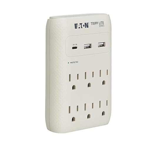 Eaton Tripp Lite SK60C Wall Surge Protector Power Strip & USB Wall Charger, 6-Outlet Extender, 1 USB-C + 2 USB Ports, 1080 Joules, Multi-Plug Outlet