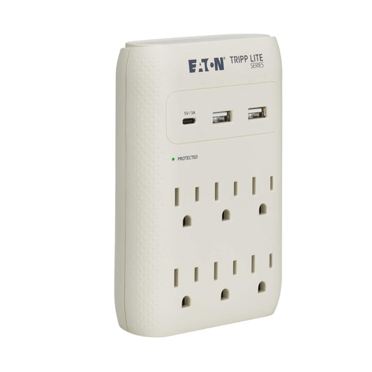 Eaton Tripp Lite SK60C Wall Surge Protector Power Strip & USB Wall Charger, 6-Outlet Extender, 1 USB-C + 2 USB Ports, 1080 Joules, Multi-Plug Outlet