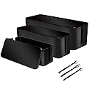 [Set of 3] 3 Cable Management Boxes + 3 Wire Ties, Large Cord Box Organizers to Hold and Hide Power Strip Charger Adapter Power Cord Charging Station