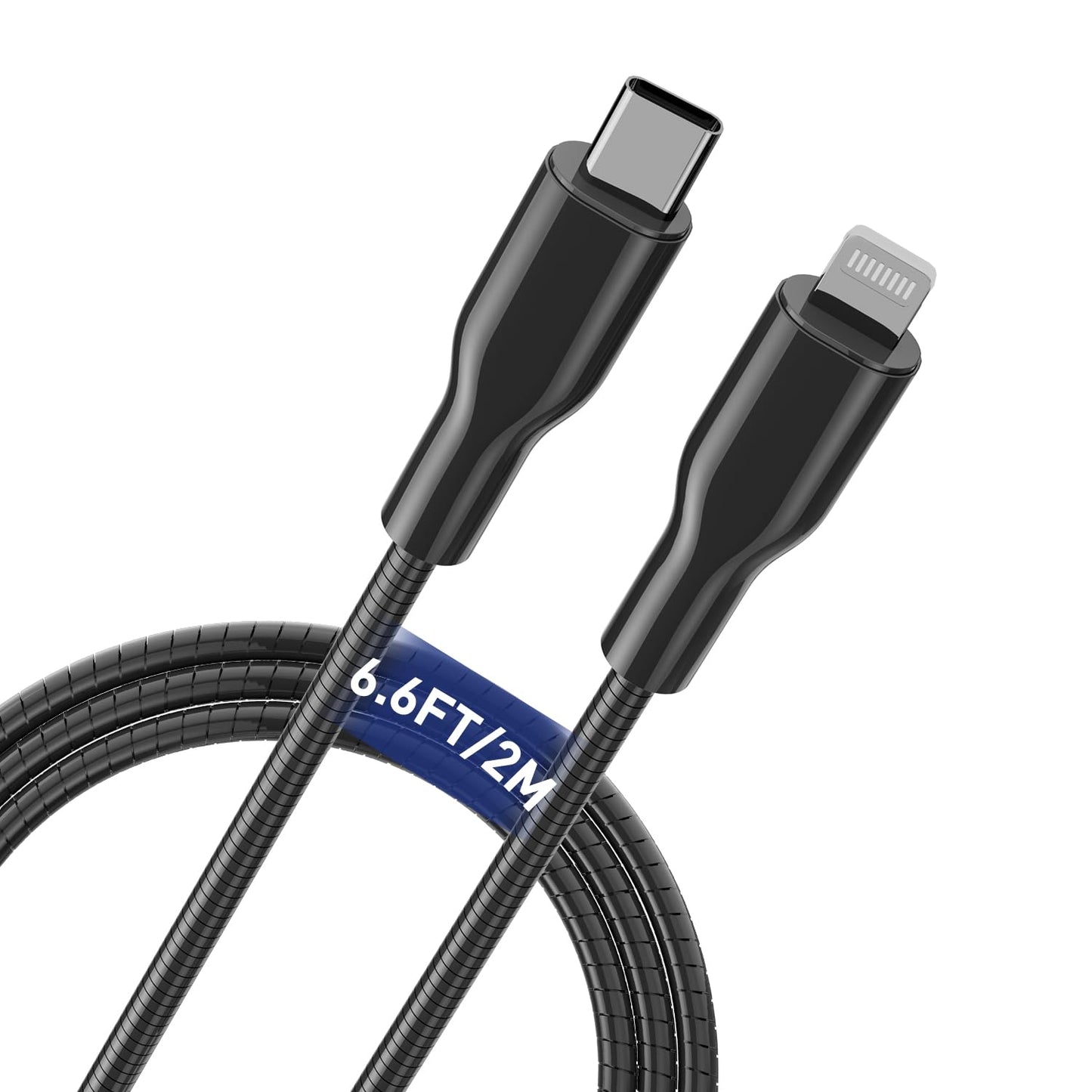 6.6FT Chew Proof iPhone Charging Cable - MFi Certified Metal Braided USB C to Lightning Cable, Cat & Dog Chew-Proof Charging Cord with 3A Fast…