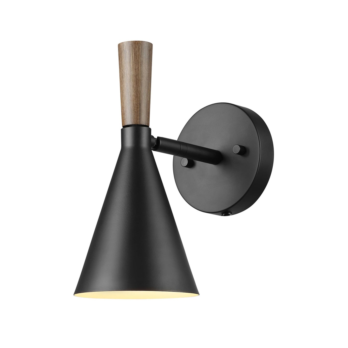 Globe Electric Plug-in or Hardwire Wall Sconce, Matte Black, Wood-Tone Switch, Metal Shade, 6-Foot Cord, 65000101