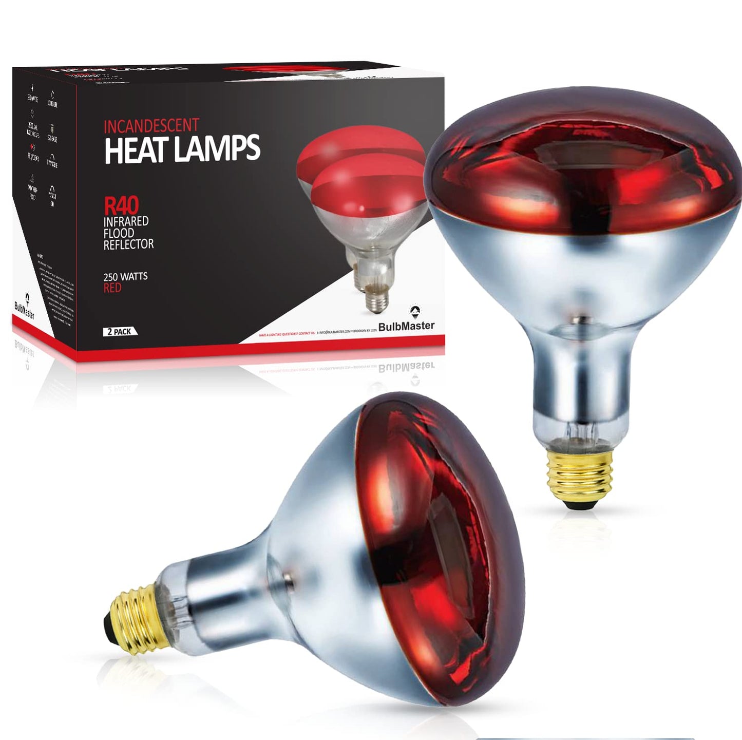 BULBMASTER 250 Watts R40 Red Heat Lamps Outdoor Bulbs for Pets Flood Light Bulb for Chickens Infrared Reflector 250W R40 Incandescent Medium E26 Base