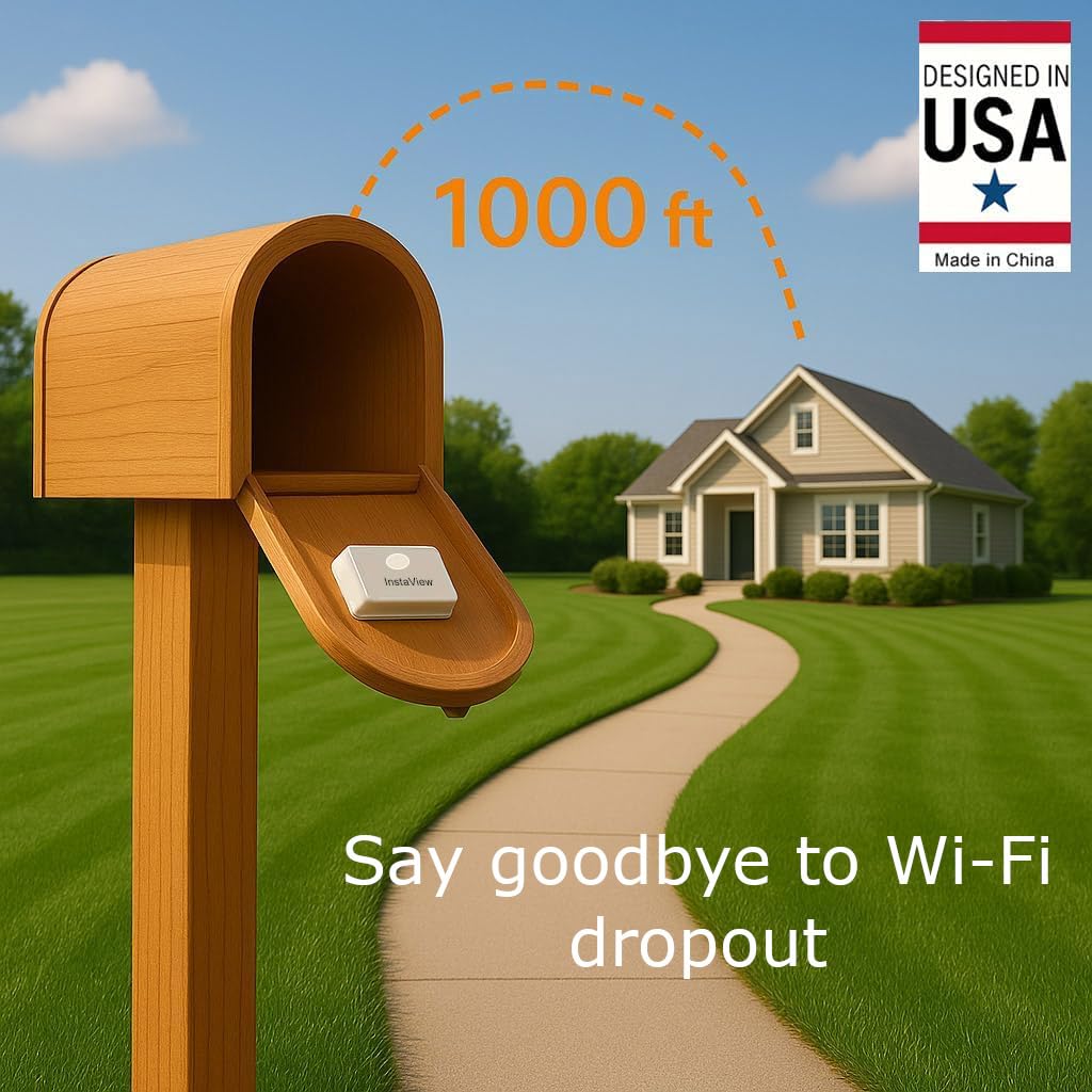 InstaView Wireless Mailbox Alert System with Sensors and Receiver, Mailbox Alarm for Delivered Mail, Mail Chime with Phone App Notification, 1K ft