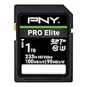 PNY 1TB PRO Elite Class 10 U3 V30 SDXC Flash Memory Card - 100MB/s, Class 10, U3, V30, 4K UHD, Full HD, UHS-I, Full Size SD