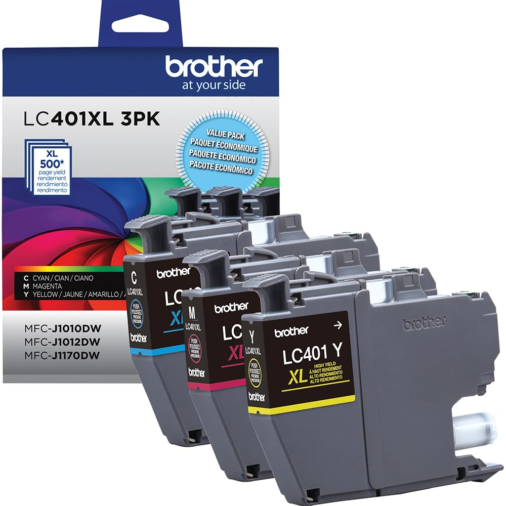 Brother Genuine LC401XL 5-Pack (2 Black Cyan Magenta Yellow) High Yield Ink Cartridges Bundle with Deco Essentials Printer eBook for MFC-J1010DW