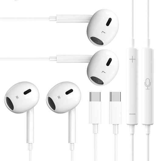 2 Packs USB C Headphones，Type C for iPhone Wired Headphones for iPhone 16/15/17 Earbuds with Mic and Volume Control，Hi-Fi Stereo In Ear Earphones…