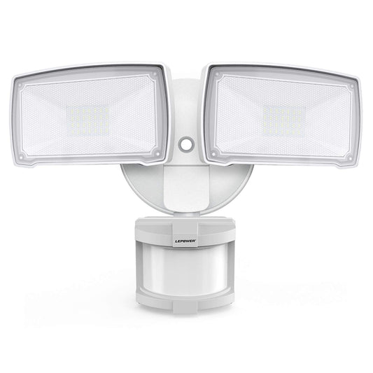LEPOWER 30W LED Security Lights Motion Sensor Outdoor, 3200LM, 5500K, IP65 Waterproof, Hardwire 2 Head Motion Detector Flood Light for Garage, Yard