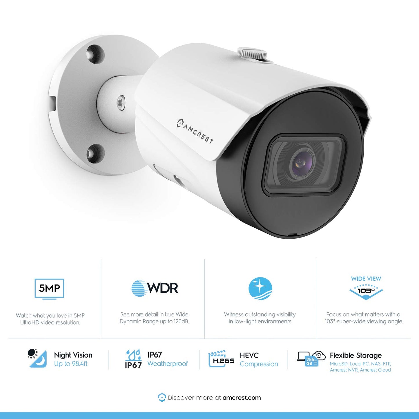 Amcrest 5MP Security Camera System, 4K 8CH PoE NVR, (4) x 5-Megapixel 2.8mm Wide Angle Lens Weatherproof Metal Bullet POE IP Cameras, Pre-Installed