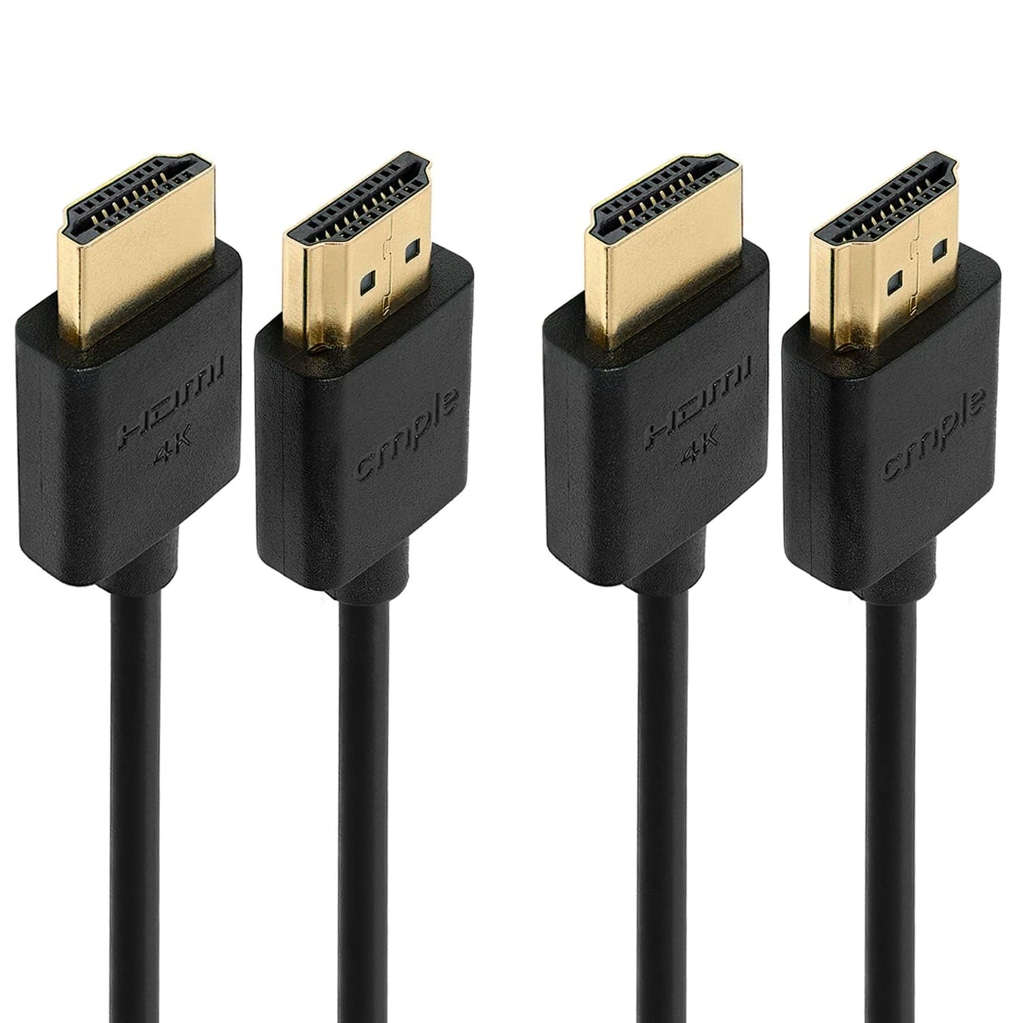 Cmple - 2 Pack Flexible HDMI Cable, 1.5 ft, Ultra Thin HDMI 2.0, ARC, 3D