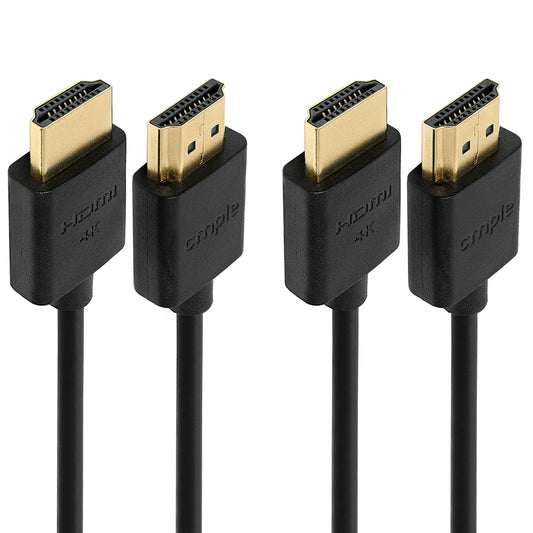 Cmple - 2 Pack Flexible HDMI Cable, 1.5 ft, Ultra Thin HDMI 2.0, ARC, 3D