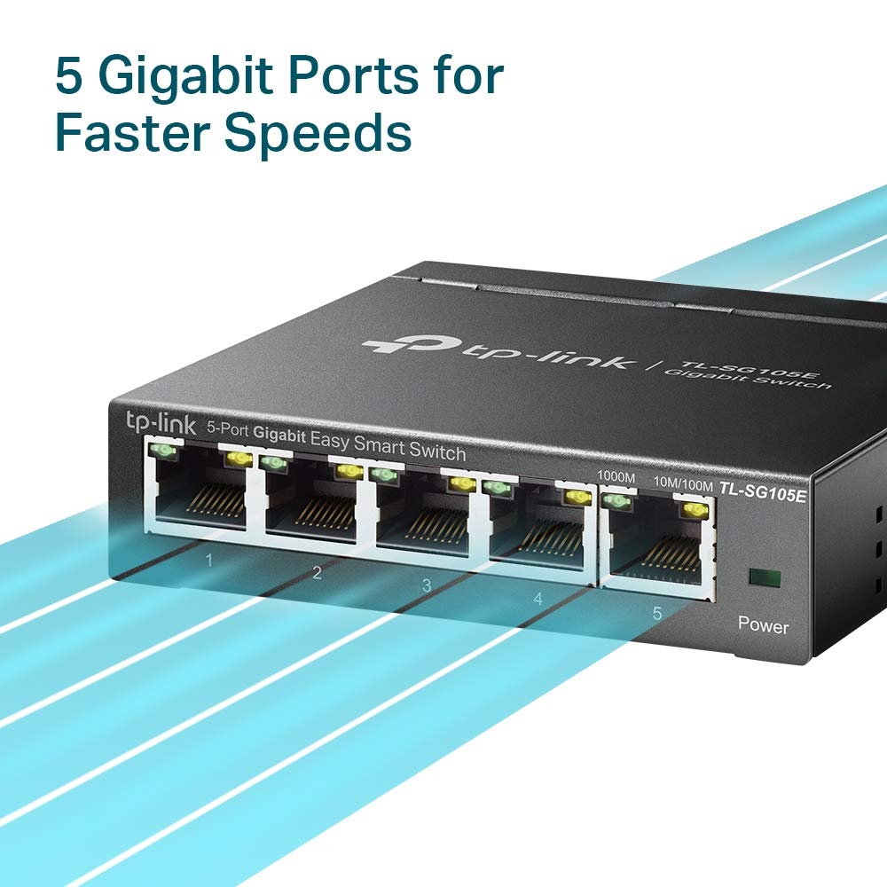 TP-Link 5-Port Gigabit Ethernet Easy Smart Switch| Plug and Play | Desktop | Sturdy Metal w/Shielded Ports | Limited Lifetime Replacement (TL-SG105E)