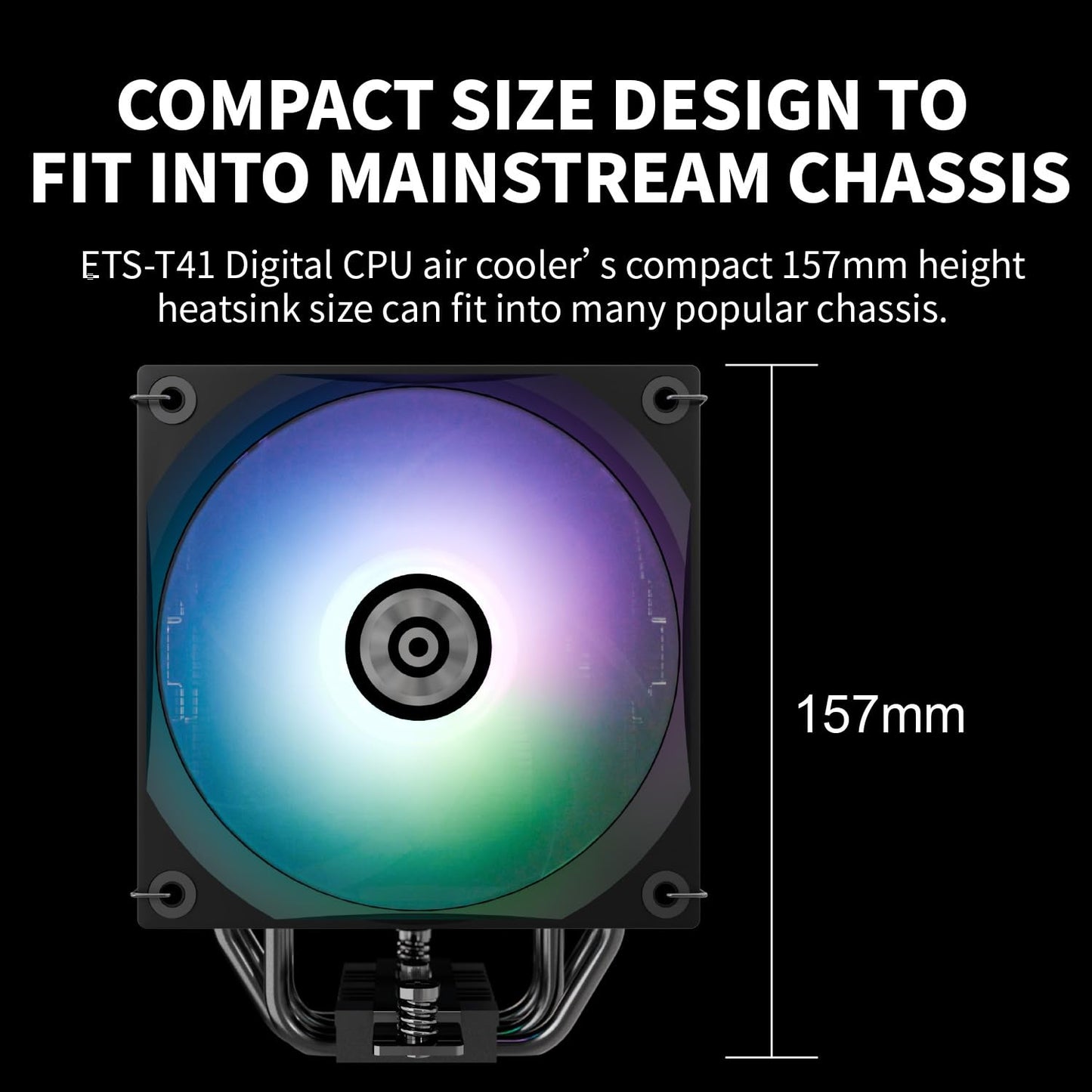 Enermax T41 Digital ARGB CPU Air Cooler 157mm Height All-Black CPU Air Cooler 4 Heat Pipes with Dual 120mm PWM Fan 250W TDP, for Intel