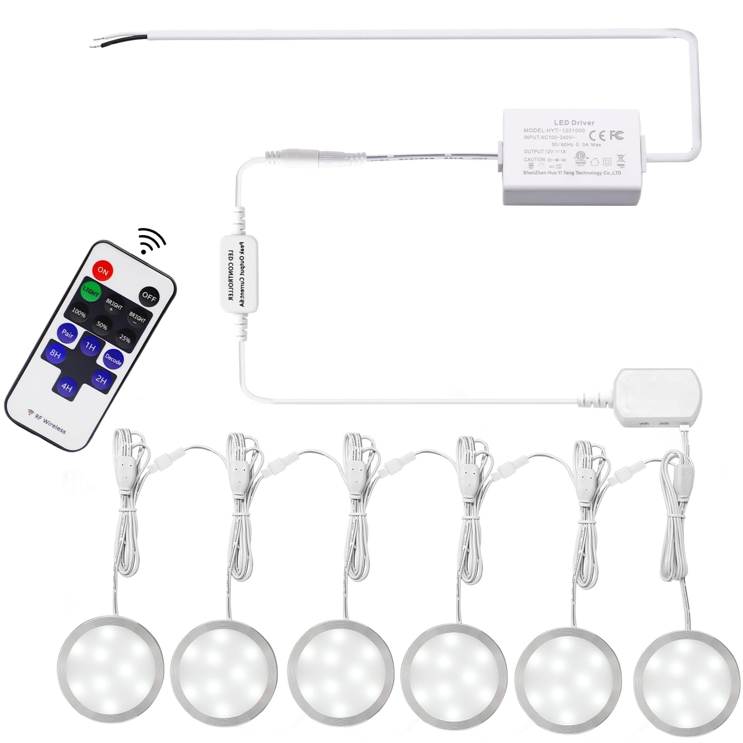 AIBOO Linkable Under Cabinet LED Lighting Hard Wire 12V Slim Aluminum Dimmable Puck Lights with Wireless Controller for Ambiance Lighting(6 Lights