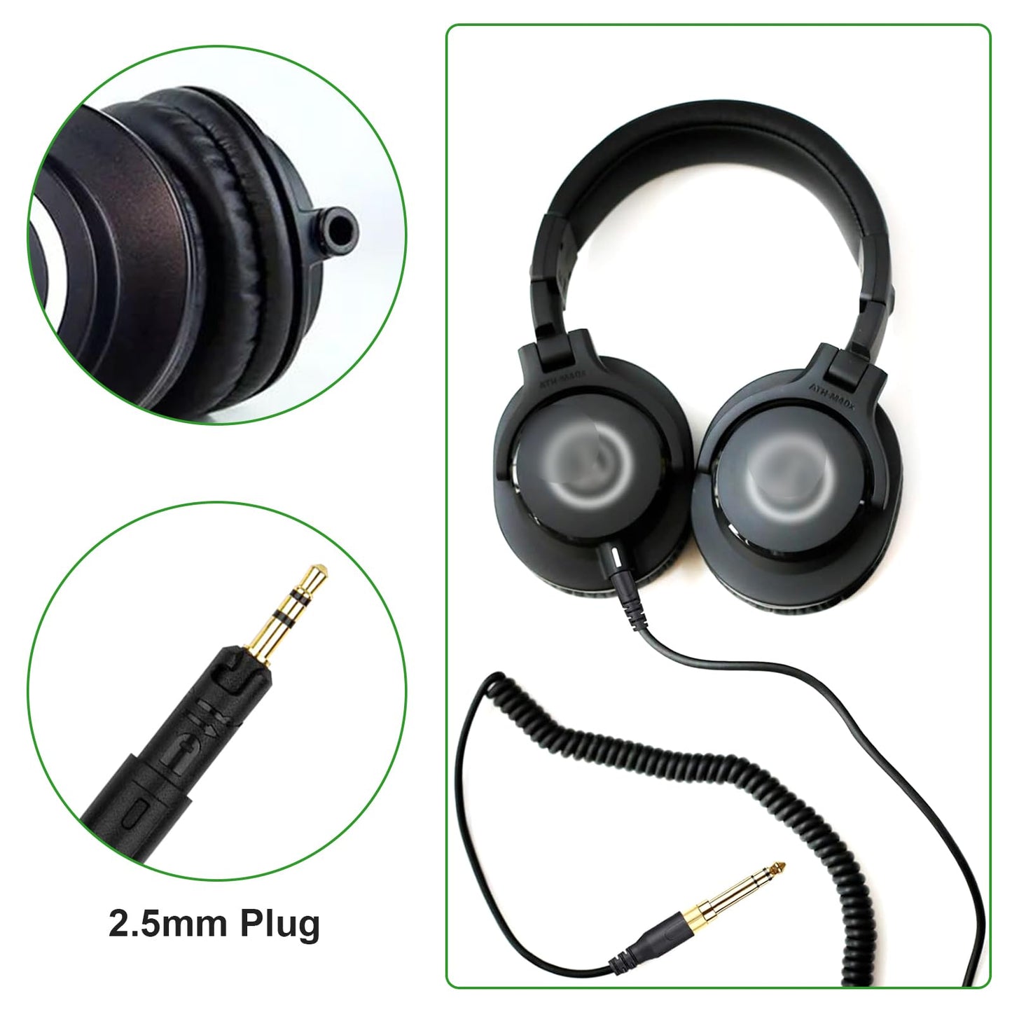 Hizsoaor ATH-M50x Replacement Cable, Audio Cable Compatible with Audio Technica ATH-M50x、ATH-M40x、ATH-M70x、ATH-M60x Coiled AUX Headphone Extension…